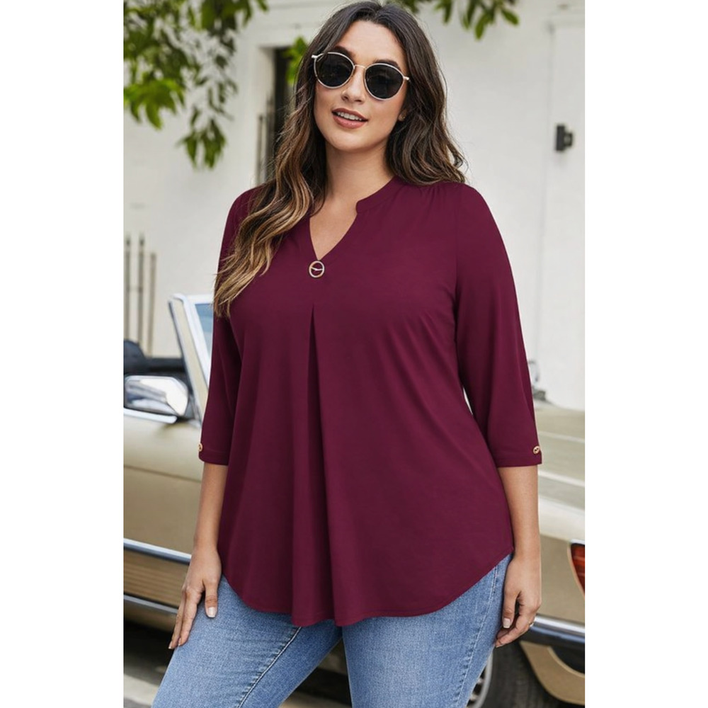 VALOLIA Blouses for Women Fashion, 3/4 Sleeve V Neck Loose Tunic Blouse XXL